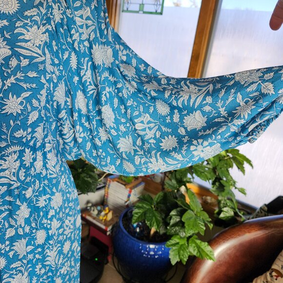 25152 Beautiful Turquoise 3 Tier maxi dress 3/4 Sleeve - Picture 8 of 12